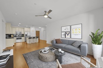 Living Room With Kitchen View Living Room With Kitchen View at Infinity Edgewater, New Jersey, 07020 - Photo Gallery 4