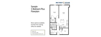 A floor plan for a 1 Bedroom Plus apartment is shown for Metro Star Apartments.