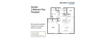 A floor plan for a 1 Bedroom Plus apartment from Metro Star Apartments.