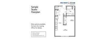 A floor plan for a studio apartment is shown for Metro Star Apartments.