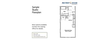 A floor plan for a studio apartment is shown for Metro Star Apartments.