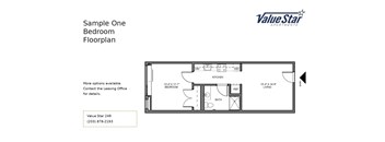 A floor plan for a bedroom from Value Star Apartments.
