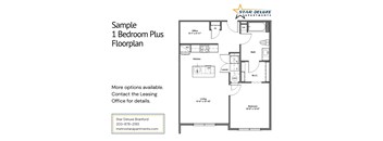 A floor plan for a 1 Bedroom Plus apartment from Star Deluxe Apartments.