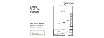 A floor plan for a Star Deluxe apartment is shown with a kitchen, living room, bathroom, and bedrooms.