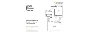 A floor plan for a one bedroom apartment from Star Deluxe Apartments.