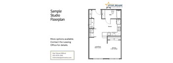 A floor plan for a studio apartment at Star Deluxe Apartments.