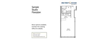 A floor plan for a studio apartment is shown for Metro Star Apartments.