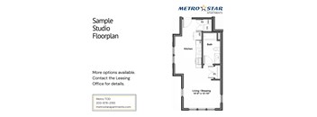 A floor plan for a studio apartment is shown for Metro Star Apartments.
