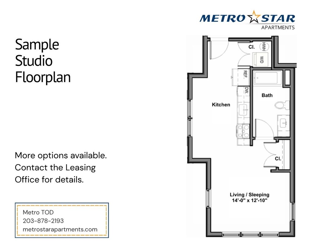 A floor plan for a studio apartment is shown for Metro Star Apartments.