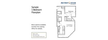 A floor plan for a one bedroom apartment from Metro Star Apartments.