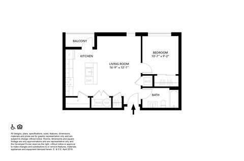 A black and white image of a floor plan for a home with a living room, kitchen, dining room, bedroom, and bathroom.