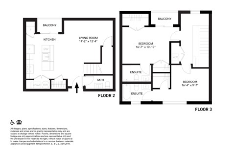 A black and white image of a floor plan for a house with two bedrooms, a living room, a kitchen, and two bathrooms.