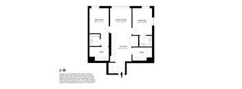 A floor plan of a house with three bedrooms and a living room.