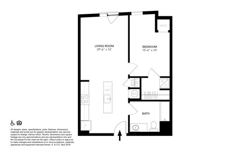 A black and white image of a floor plan for a living space.