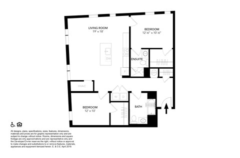 A black and white image of a floor plan for a small apartment.