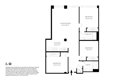 Unit B1 3 Bed 2 Bath Floor Plans  at The Assembly, Detroit, Michigan