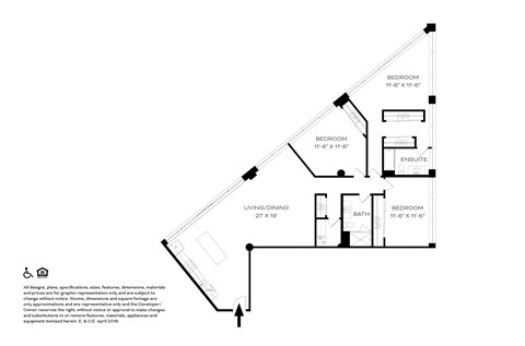 Unit B10 3 Bed 2 Bath Floor Plans  at The Assembly, Detroit, Michigan
