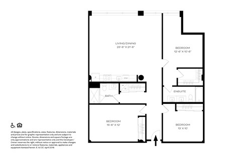 Unit B11 3 Bed 2 Bath Floor Plans  at The Assembly, Detroit, Michigan