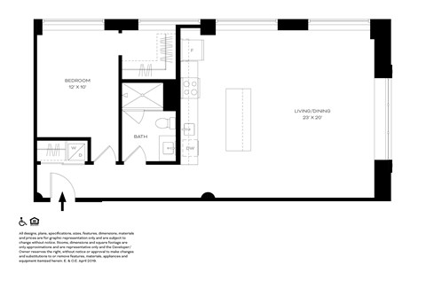 Unit B6 1 Bed 1 Bath Floor Plans  at The Assembly, Detroit, Michigan