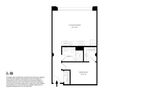Unit B7 1 Bed 1 Bath Floor Plans  at The Assembly, Detroit, Michigan
