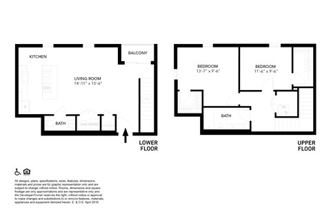 A floor plan of a two-story house with a living room, two bedrooms, a kitchen, a bathroom, and a balcony.