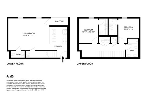 A floor plan of a two-story home with a living room, kitchen, bathrooms, and bedrooms.