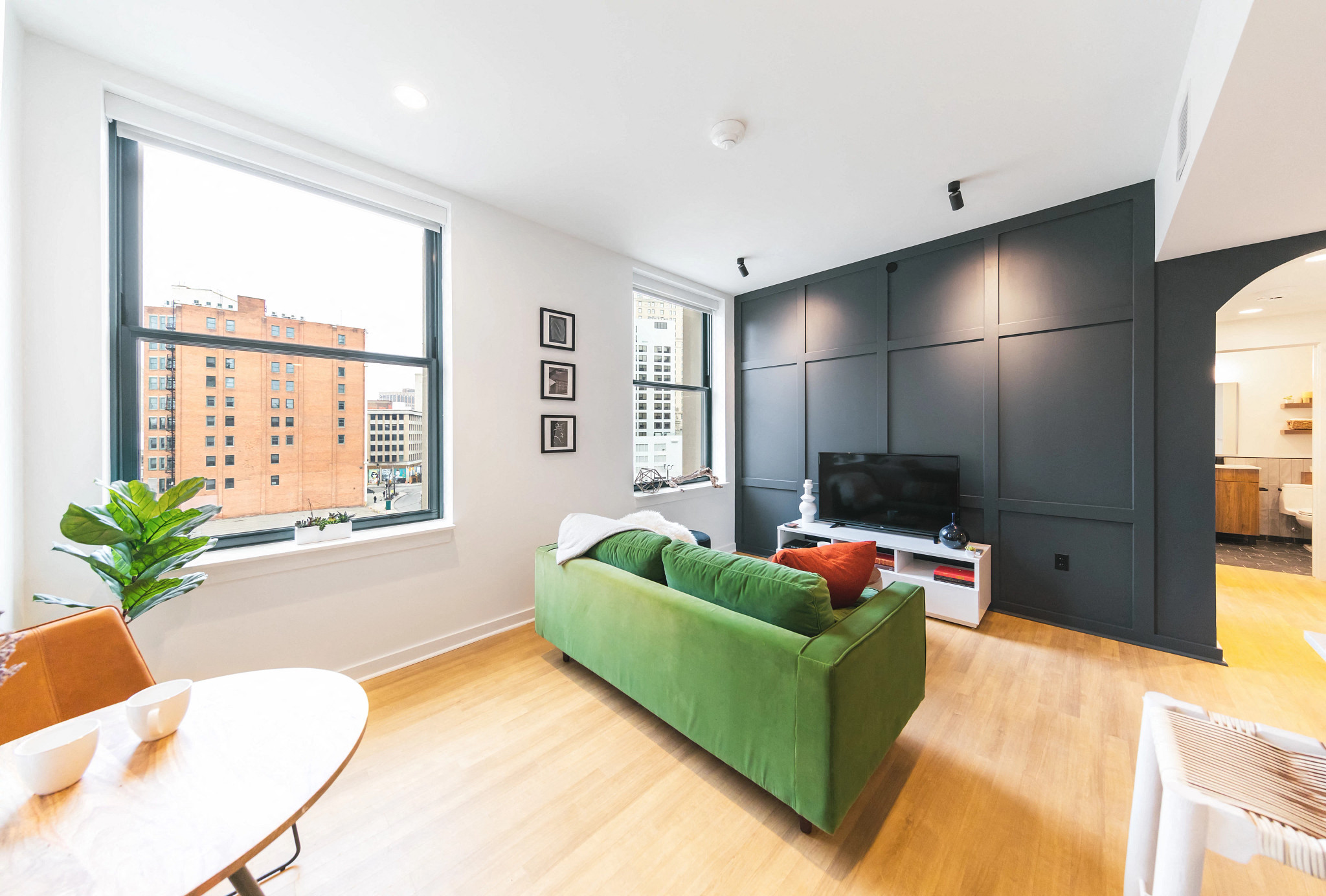 Living room at The Press/321, Detroit, MI