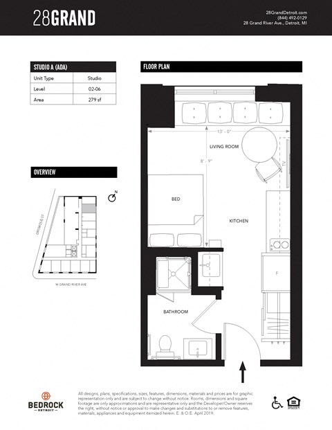 Unit A Floor Plan at 28Grand, Detroit, MI, 48226