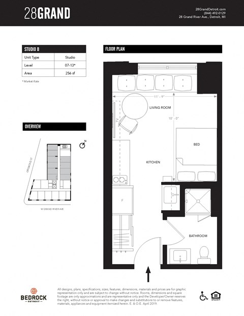 Unit B Floor Plan at 28Grand, Detroit, 48226