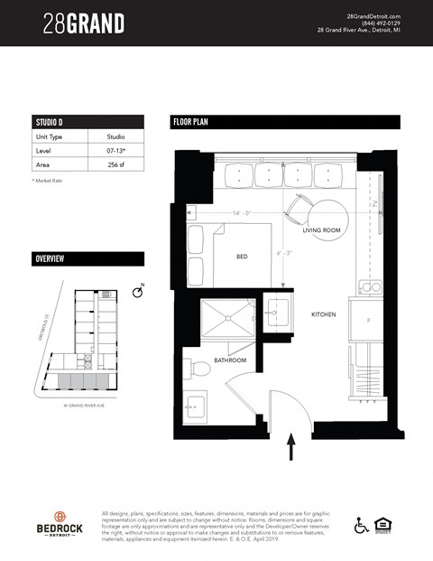 Unit D Floor Plan at 28Grand, Detroit, Michigan