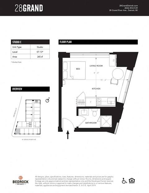 Unit E Floor Plan at 28Grand, Michigan