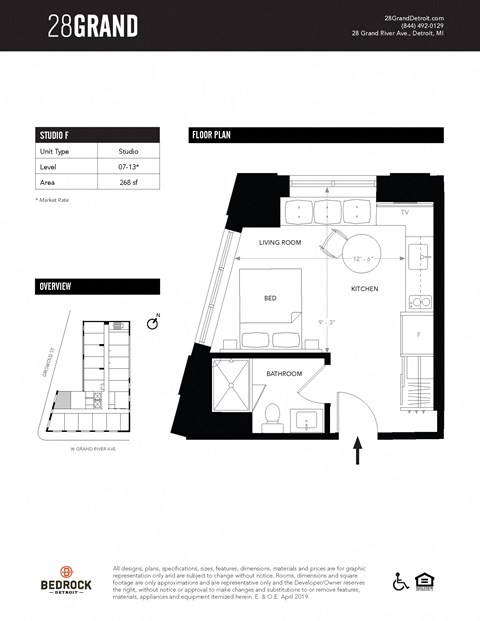 Unit F Floor Plan at 28Grand, Michigan, 48226