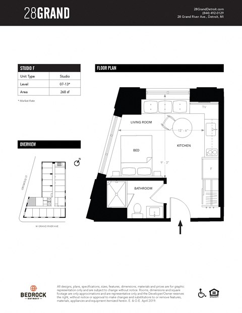 Unit F Floor Plan at 28Grand, Michigan
