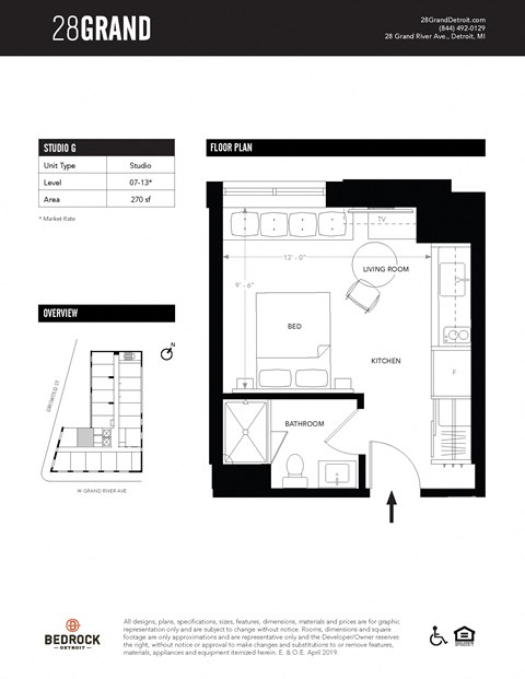 Unit G Floor Plan at 28Grand, Detroit, MI, 48226