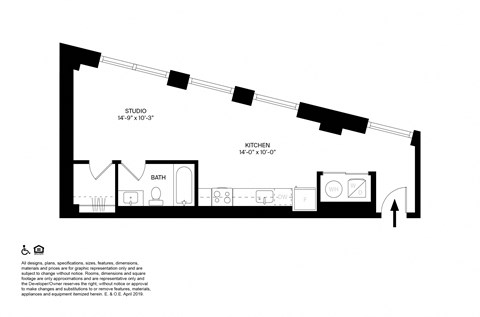 Studio 1 Bath A Floor Plan at The May, Cleveland, OH, 44114