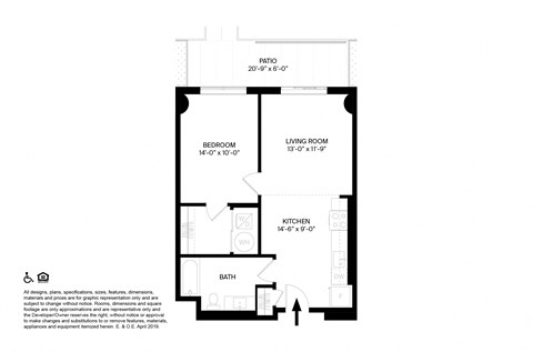 1 Bed 1 Bath B Floor Plan at The May, Cleveland, OH, 44114
