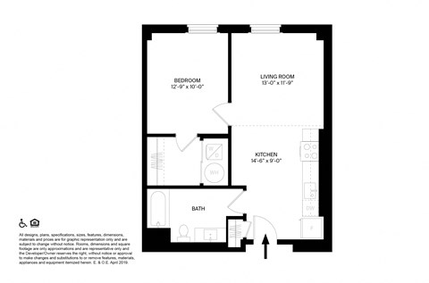 1 Bed 1 Bath B9 Floor Plan at The May, Cleveland, OH, 44114