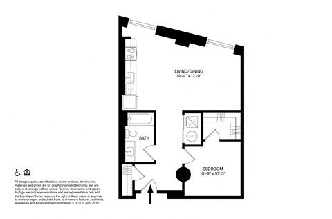1 Bedroom 1 Bathroom D floor plan at The May, Cleveland, OH, 44114