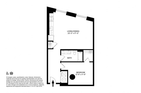 1 Bedroom 1 Bathroom D2 floor plan at The May, Cleveland, OH, 44114