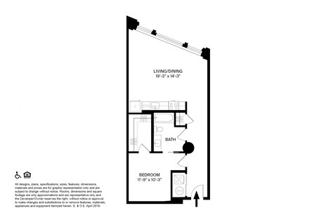 1 Bedroom 1 Bathroom E floor plan at The May, Cleveland, OH, 44114