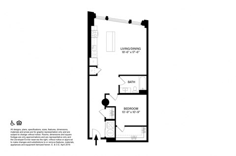 1 Bedroom 1 Bathroom E2 floor plan at The May, Cleveland, OH, 44114
