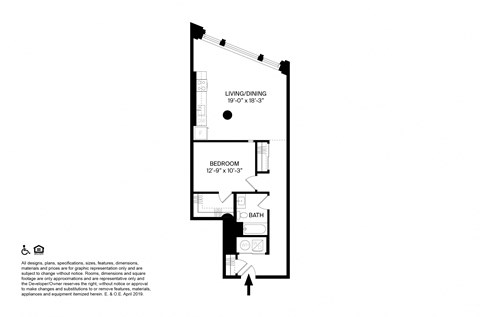 1 Bedroom 1 Bathroom F floor plan at The May, Cleveland, OH, 44114