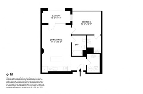 1 Bedroom 1 Bathroom G Floor plan. at The May, Cleveland, OH, 44114