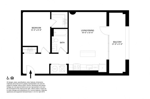 1 Bedroom 1 Bathroom H Floor plan at The May, Cleveland, OH, 44114