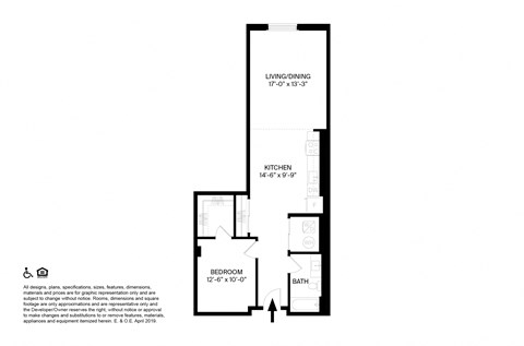 1 Bedroom 1 Bathroom I Floor p[an at The May, Cleveland, OH, 44114