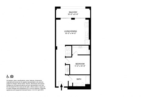1 Bedroom 1 Bathroom J Floor plan at The May, Cleveland, OH, 44114