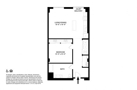 1 Bedroom 1 Bathroom M ADA Floor plan at The May, Cleveland, OH, 44114