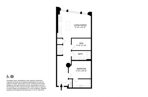 1 Bedroom 1 Bathroom + Den P Floor plan at The May, Cleveland, OH, 44114