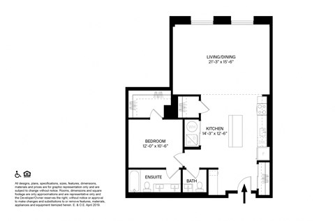 1 Bedroom 1.5 Bathroom Q Floor plan at The May, Cleveland, OH, 44114