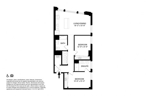 2 Bedroom 2 Bathroom R ADA Floor plan at The May, Cleveland, OH, 44114